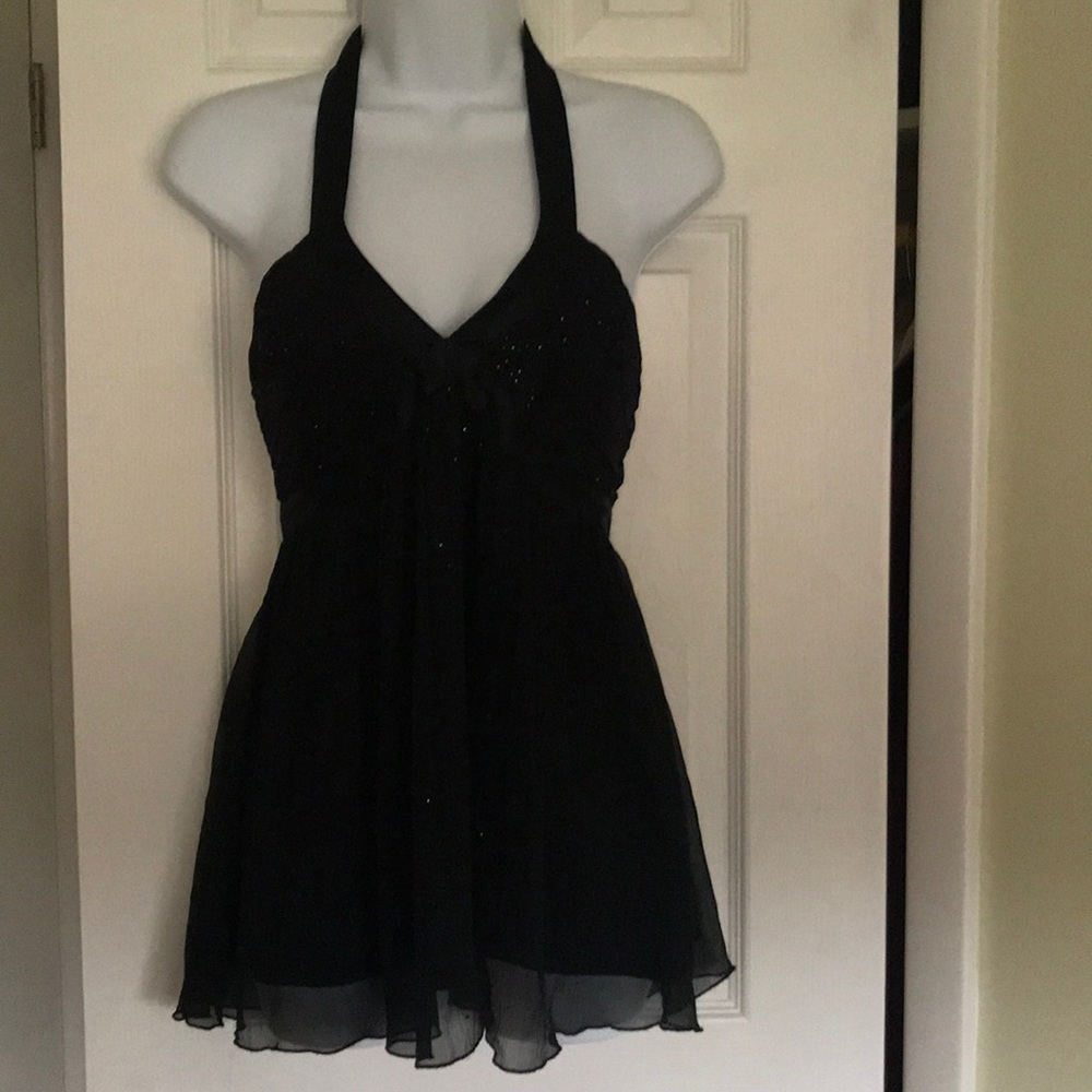 Express Black Halter Dress Top with Black crystals